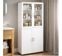 IDMARKET Vitrine buffet haut H. 176 cm VITO 4 portes blanc et bois