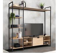 ID MARKET ensemble meuble tv DETROIT 1 porte et 1 tiroir 170 cm bois clair avec étagères murales