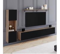 ID MARKET ensemble meuble tv ELIO 4 portes et 2 tiroirs 180 cm noir avec étagères murales