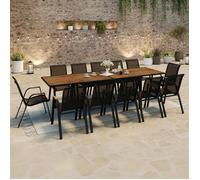 ID MARKET Ensemble table 135-270 cm extensible et 12 chaises chaises NOUMEA noir et bois empilable