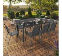 IDMarket - Salon de Jardin Madrid Table 190 CM et 8 chaises empilables Gris Anthracite