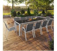 Idmarket Salon De Jardin Madrid Table 240 Cm Et 10 Chaises Empilables Blanc Et Gris Gris