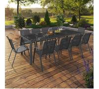 IDMarket - Salon de Jardin Madrid Table 240 CM et 10 chaises empilables Gris Anthracite