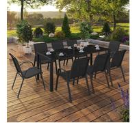 IDMarket – Salon de jardin MADRID Table 190 cm et 8 chaises empilables noires