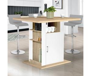 Id Market Ilot central ugo 110 cm bois blanc et imitation hêtre avec rangements