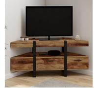 ID MARKET meuble tv d'angle AUSTRIA 3 portes et 3 tiroirs 110 cm bois foncé à poser