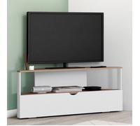 Meuble TV 100 cm d'angle ELI bois façon hêtre et blanc