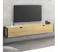 ID MARKET meuble tv DETROIT 2 portes 180 cm bois clair suspendu
