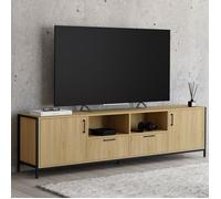 ID MARKET meuble tv DETROIT 2 portes et 2 tiroirs 180 cm bois clair à poser
