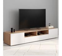 Meuble TV 180 cm ELI bois façon hêtre portes blanches