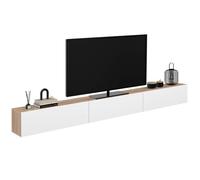 IDMARKET Meuble TV ELIO 300 cm suspendu 3 portes bois et blanc