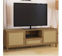 IDMarket - Meuble TV 140 cm Vintage HANAE 3 Portes Effet Naturel cannage