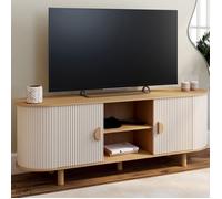IDMarket - Meuble TV 140 cm KANEL 2 Portes Effet cannelé Beige et Bois