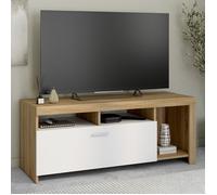 IDMarket - Meuble TV 110 cm Malo Bois et Placard Blanc