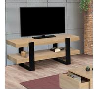 IDMarket - Meuble TV Phoenix 114 cm Double plateau Bois et Noir