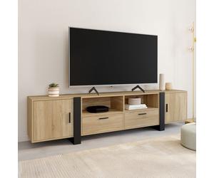 ID MARKET meuble tv PHOENIX 2 portes et 2 tiroirs 200 cm bois clair à poser