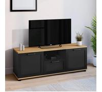 IDMarket – Meuble TV VITO 110 cm – tiroir et niche – Noir et bois