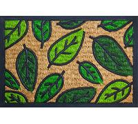 ID MAT - Tapis Paillasson Grattant Cuba Feuilles - Rectangulaire 40 x 60 cm - Antidérapant - Déco - Extérieur Abrité - Fibres de Coco et Caoutchouc - Motif Floral - Vert