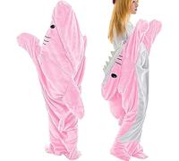 IDAHSOR Couverture à capuche en flanelle rose avec motif queue de requin pour adulte, sac de couchage en polaire super douce, costume de cosplay pour adulte, cadeau pour les amateurs de requin
