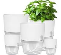 iDattel Pot d'herbes aromatiques auto-irriguant Lot de 5 Blancs 15.3/10.5/8.2cm