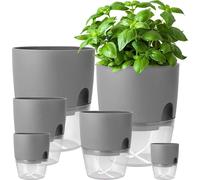iDattel Pot d'herbes aromatiques Set auto-irrigant-6 pièces Rebord de fenêtre cuisine 23.5cm 15.3cm 10.5cm 8.2cm Gris