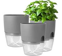 iDattel Potager Jardiniere Interieur-Pot à Herbes-pour Rebord de fenêtre - avec système d'arrosage Automatique-pour la Cuisine-Plante interieur-18,2 x 11 x 15,3 cm-Gris,Lot de 3