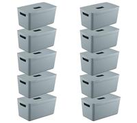 IDEA HOME Boîte de Rangement en Plastique 10 Pièces - Paniers de Rangement - Boîte en Plastique pour Salle de Bain - Étagère avec Couvercle 8L, Bleu