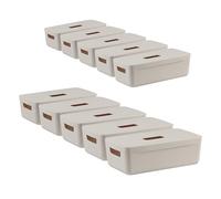 IDEA HOME Boîte de Rangement en Plastique 10 Pièces - Paniers de Rangement - Boîte en Plastique pour Salle de Bain - Étagère avec Couvercle, 5L, Natürliche Farbe
