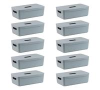 IDEA HOME Boîte de Rangement en Plastique 10 Pièces - Paniers de Rangement - Boîte en Plastique pour Salle de Bain - Étagère avec Couvercle 5L, Bleu