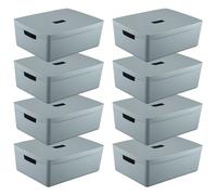 IDEA HOME Boîte de Rangement en Plastique 8 Pièces - Paniers de Rangement - Boîte en Plastique pour Salle de Bain - Étagère avec Couvercle 19L, Bleu