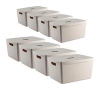 IDEA HOME Boîte de Rangement en Plastique 8 Pièces - Paniers de Rangement - Boîte en Plastique pour Salle de Bain - Étagère avec Couvercle, 28L