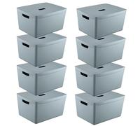 IDEA HOME Boîte de Rangement en Plastique 8 Pièces - Paniers de Rangement - Boîte en Plastique pour Salle de Bain - Étagère avec Couvercle 28L, Bleu