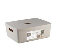 IDEA HOME Boîte de Rangement en Plastique - Paniers de Rangement - Boîte en Plastique pour Salle de Bain - Étagère avec Couvercle, 19L, Couleur Naturelle