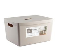 IDEA HOME Boîte de Rangement en Plastique - Paniers de Rangement - Boîte en Plastique pour Salle de Bain - Étagère avec Couvercle, 28L, Natural Colour, Couleur Naturelle