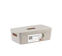 IDEA HOME Boîte de Rangement en Plastique - Paniers de Rangement - Boîte en Plastique pour Salle de Bain - Étagère avec Couvercle, 5L, Couleur Naturelle