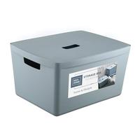 IDEA HOME FLEXISTORE Boîte de Rangement 28 L avec Couvercle et Poignées - Organisateur Solide Empilable en Plastique Incassable pour Maison et Bureau