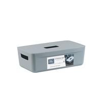 IDEA HOME FLEXISTORE Boîte de rangement, 5 l, robuste, avec couvercle et poignées, en plastique incassable, bleu denim, pour appartement, bureau