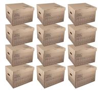 IDEA HOME STOREA Lot de 12 boîtes de rangement avec couvercle, poignées et marqueur - boîtes d’archive empilables en carton pour déménagement, bureau et maison