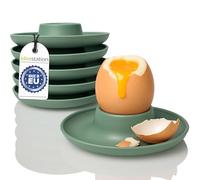 Idea-Station Neo Ensemble de 6 coquetiers en Plastique - Vert-Gris Mat - Porte-œufs de Camping incassables - avec étagère Pratique et Protection Anti-débordement