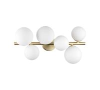 Ideal Lux PERLAGE Plafonnier globe à 6 lumières en laiton et abat-jour en verre blanc