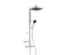 Ideal Standard Ceratherm Alu+ Système de douche avec thermostat de douche, 2 tablettes, douchette à main 2 fonctions, douches à tête carrée, BE210SI, Couleur: argentés