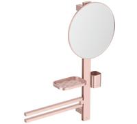 Ideal Standard Alu+ Miroir de courtoisie, Combinaison d'accessoires M, avec Miroir cosmétique Ø 328 mm et étagères réglables, fabriqué à partir d'aluminium recyclé à 100% - Rosé (580x145.5x717 mm)