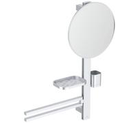 Ideal Standard Alu+ Miroir de courtoisie, Combinaison d'accessoires M, avec Miroir cosmétique Ø 328 mm et étagères réglables, fabriqué à partir d'aluminium recyclé à 100% - Argent (580x145.5x717 mm)