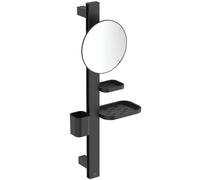 Ideal Standard Alu+ Miroir de courtoisie, Combinaison d'accessoires S, avec Miroir cosmétique Ø 205 mm (grossissement 3 Fois), en Aluminium recyclé à 100% - Noir Mat (310.5x160x717 mm)
