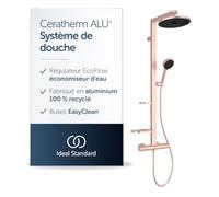 Ideal Standard Ceratherm Alu+ Colonne de douche, Fabriqué à partir de 100% d'aluminium recyclé, douchette à économie d'eau avec différents types de jets - Rosé (356x501x1113 mm)