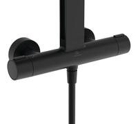 Système de douche Ideal Standard Alu+ Eco BE211XG avec mitigeur thermostatique, 2 étagères, pommeau de douche rond, noir soyeux