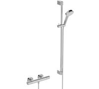 Ideal Standard Ceratherm T25 N Ensemble mélangeur de douche, Pommeau de douche Eco à économie d'eau avec jet variable (6 l/min), thermostat et tige de douche (900 mm) - Chrome