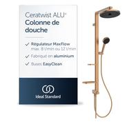 Ideal Standard Ceratwist Alu+ système de douche sans robinetterie - Bronze | Douchette 2 fonctions, combinable avec robinet apparent, tablettes réglables, BD585BR