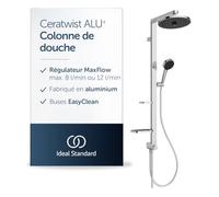 Ideal Standard Ceratwist Alu+ système de douche sans robinetterie - Chrome | Douchette 2 fonctions, combinable avec robinet apparent, tablettes réglables, BD585AA