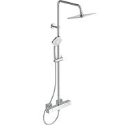 Ideal Standard Colonne de douche, Mitigeur thermostatique Ceratherm C100, Pomme de tête carrée 300x 300 mm (30x30cm), Douchette Stick 1 jet, Limiteur débit 8 et 12l/mn, Flexible douche, Chrome A7540AA